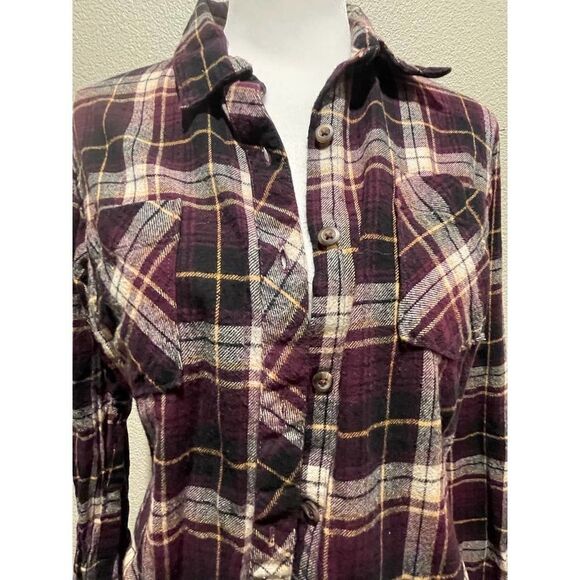 Natural Reflections Women Burgundy Plaid Button Down Shirt - Size S - Picture 2 of 7